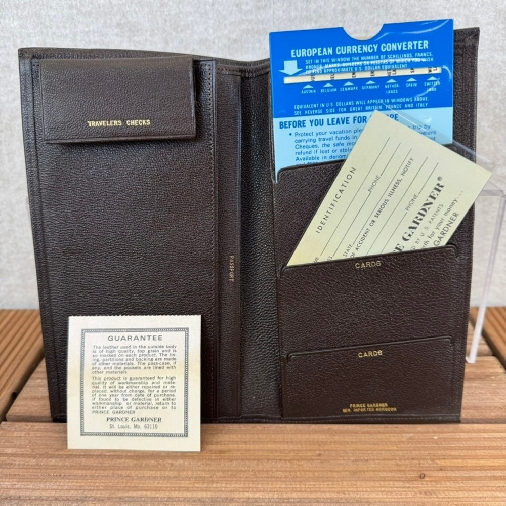 Vtg Prince Gardner Vintage Brown Morocco Leather Passport Travel Wallet